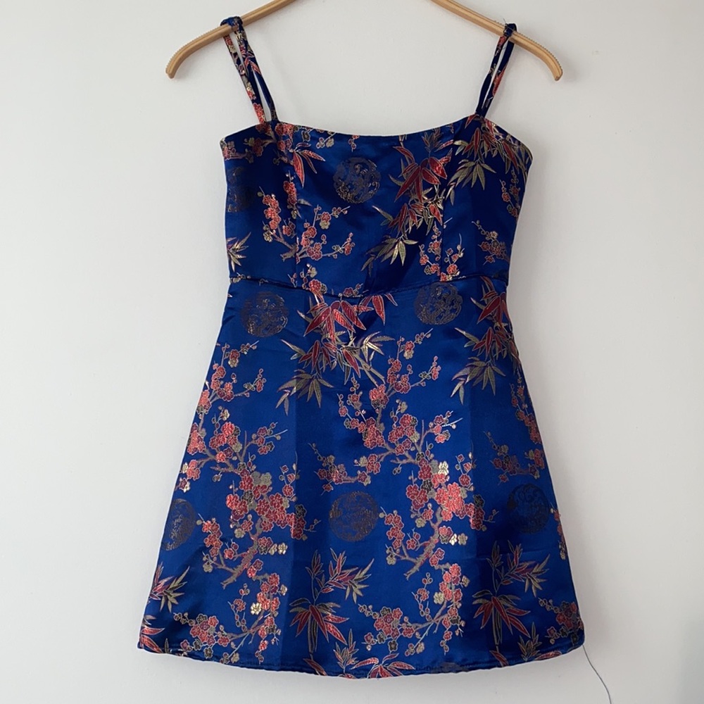 Satin Oriental-Print Mini Dress